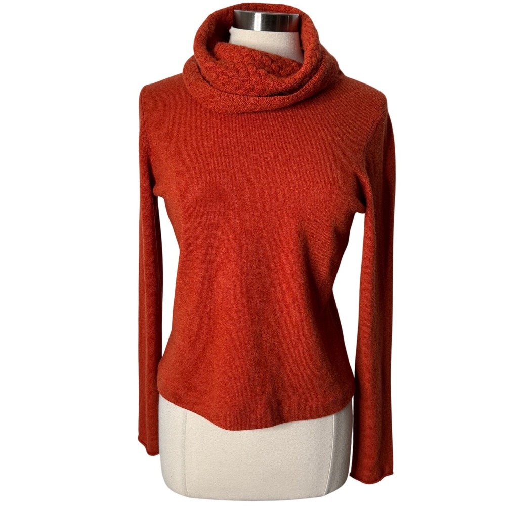 Kinross Cashmere Burnt Orange Cowl Neck Cable Knit Detail Sweater Womens Medium